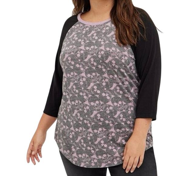 TORRID Classic Fit Triblend Jersey Raglan Skull Tee Size 1X New without Tag SOO - Picture 1 of 7